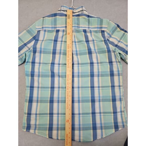 Chaps Button Up Shirt Men's Large Stretch Bright Blue Plaid Collared Summer - Picture 5 of 6